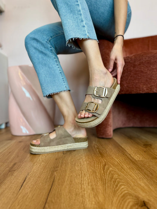 Ciabatta doppia fibbia PLATFORM BEIGE