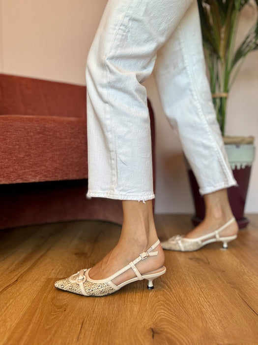 Slingback effetto rafia beige