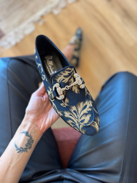Mocassino damascato BLU E ORO