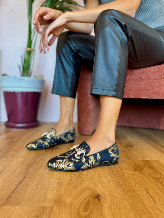 Mocassino damascato BLU E ORO