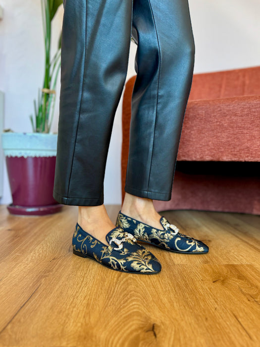 Mocassino damascato BLU E ORO