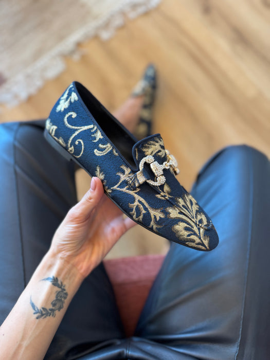 Mocassino damascato BLU E ORO