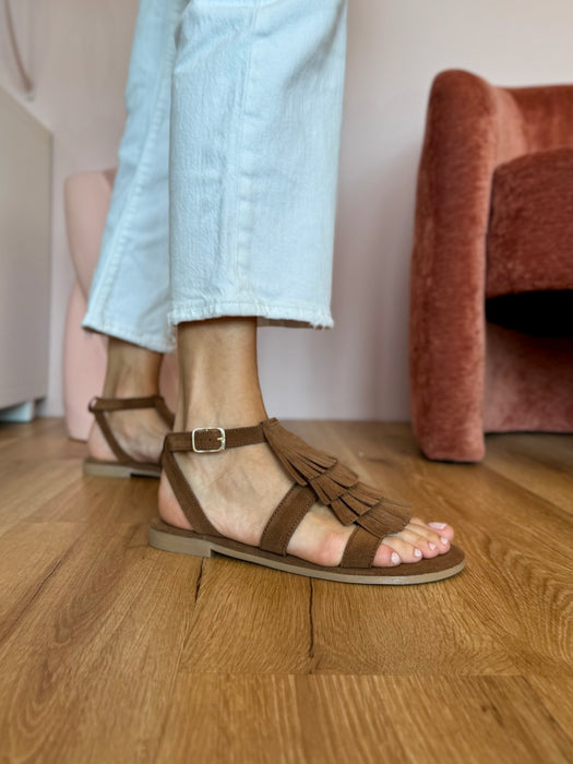 Sandaletto frangette TABACCO