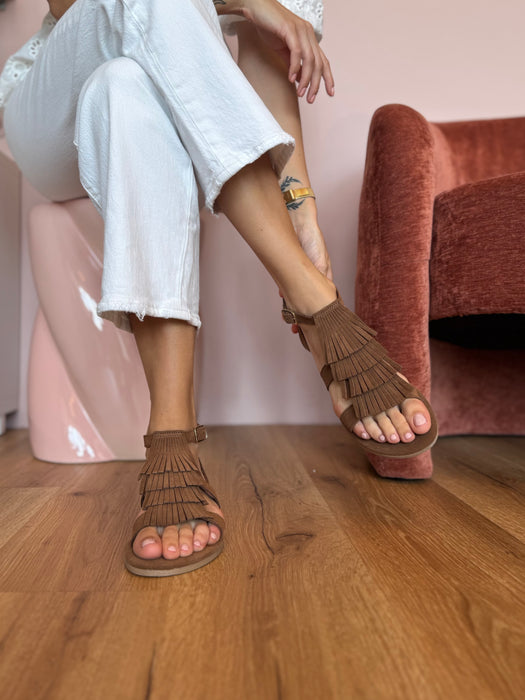 Sandaletto frangette TABACCO