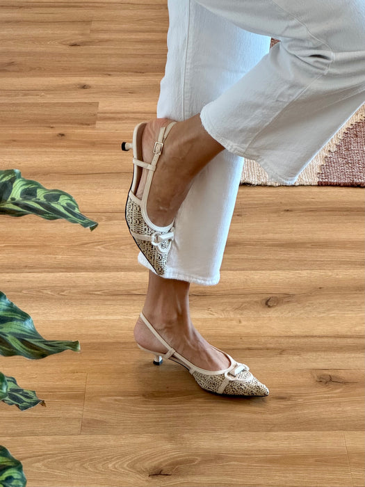 Slingback effetto rafia beige