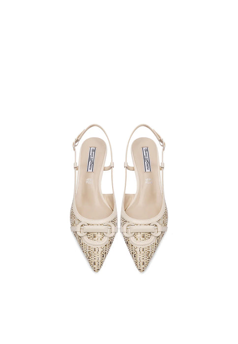 Slingback effetto rafia beige