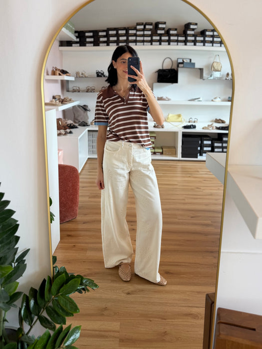 Jeans panna ricamo