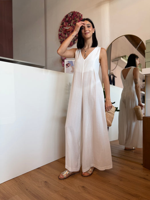 TUTA LUNGA IN TENCEL SCOLLO A V