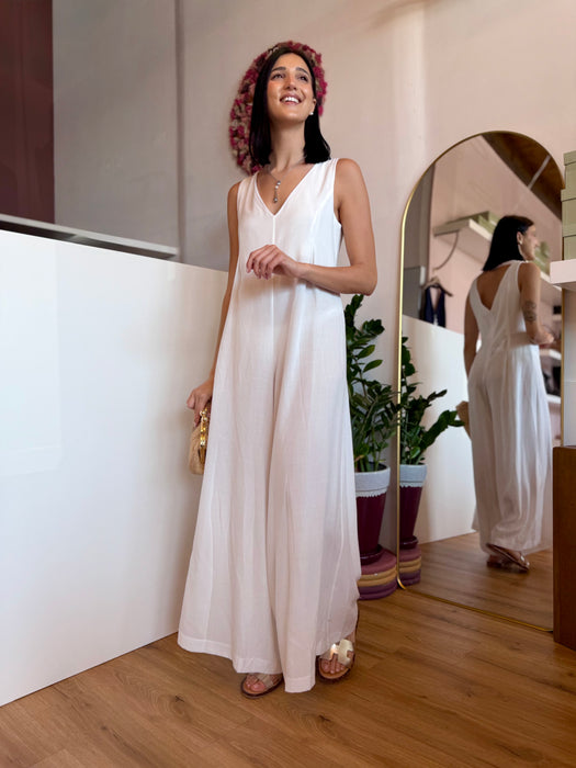 TUTA LUNGA IN TENCEL SCOLLO A V