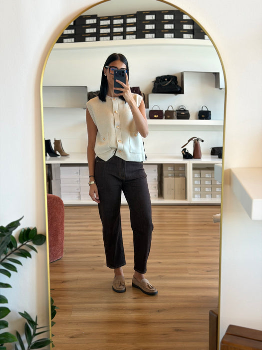 Jeans mom fit CROPPED MARRONE