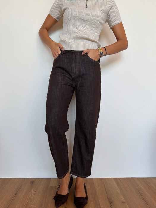 Jeans mom fit CROPPED MARRONE