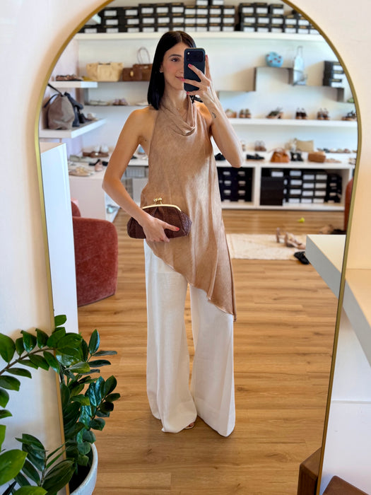 Pantalone bianco wide leg lino e viscosa