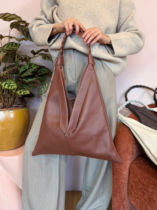 Shopper in vera pelle TRECCIA-vari colori