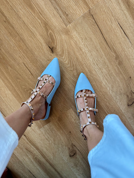 Chanellina borchie celeste/nude