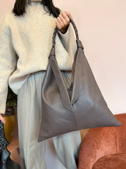 Shopper in vera pelle TRECCIA-vari colori