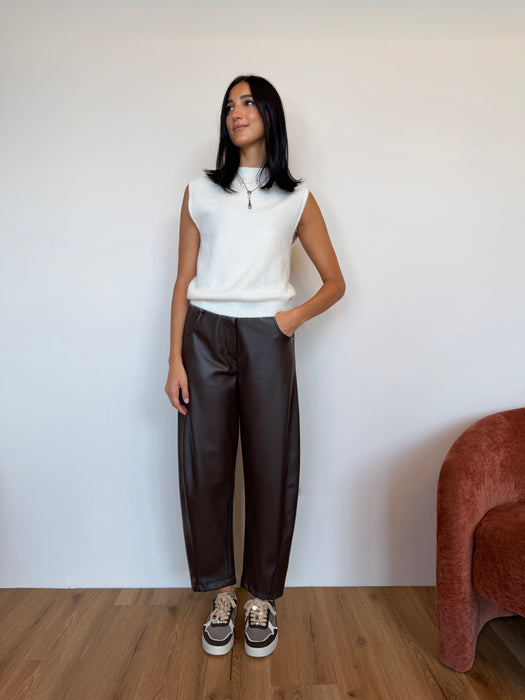 Pantalone simil pelle barrel MARRONE
