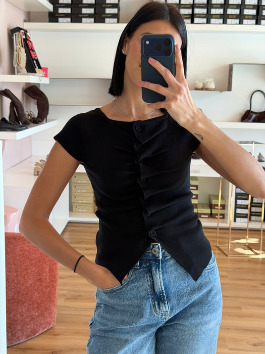 Maglia viscosa nera arricciata