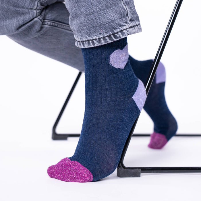 Calzini in cotone pettinato Cuore Marina e lilla