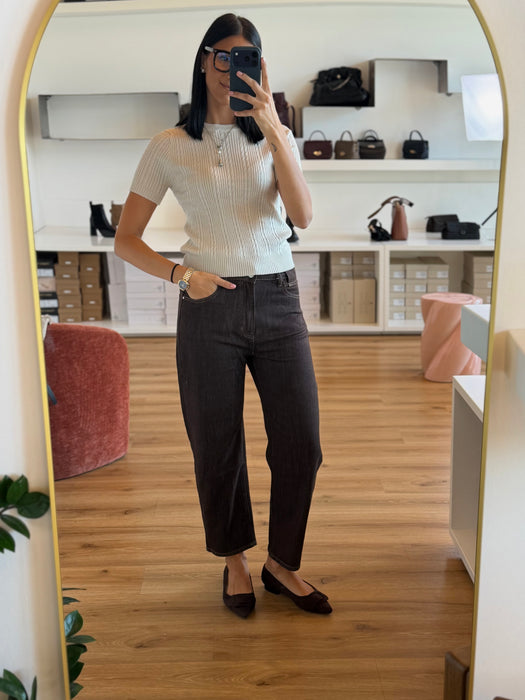 Jeans mom fit CROPPED MARRONE