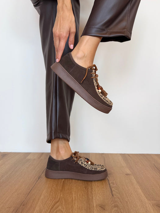 Mocassino Wallabee marrone/leopardato