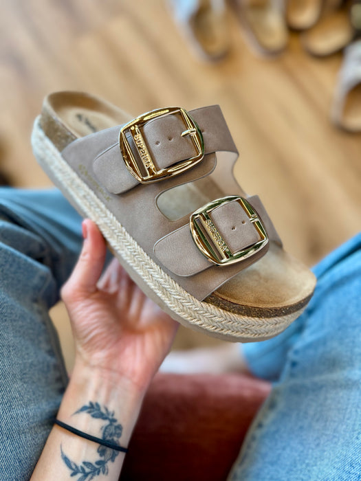 Ciabatta doppia fibbia PLATFORM BEIGE