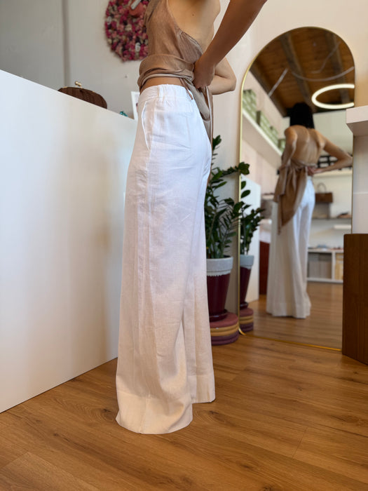 Pantalone bianco wide leg lino e viscosa