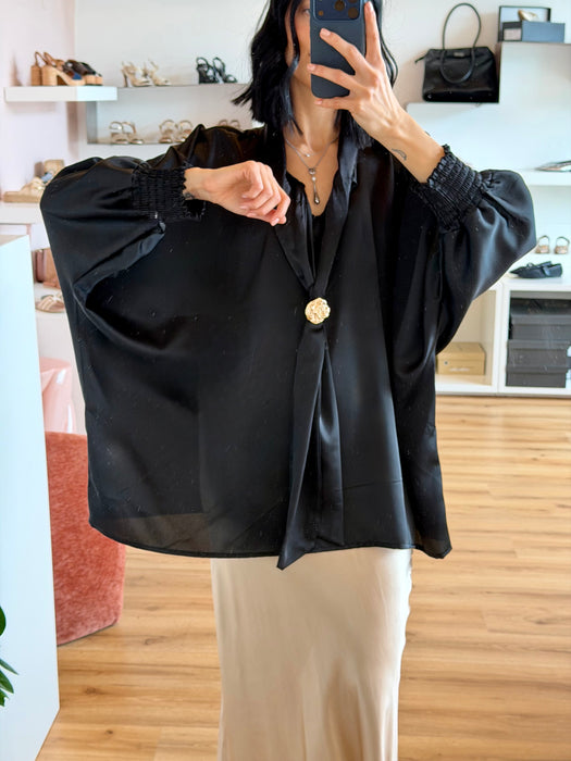 Camicia nera satinata