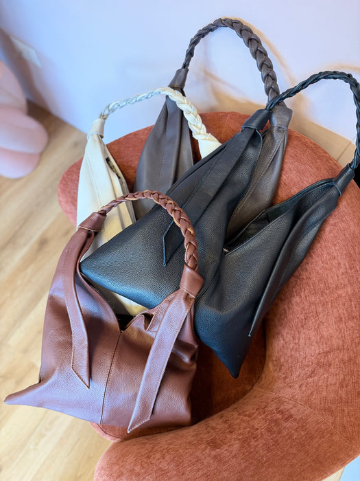 Shopper in vera pelle TRECCIA-vari colori