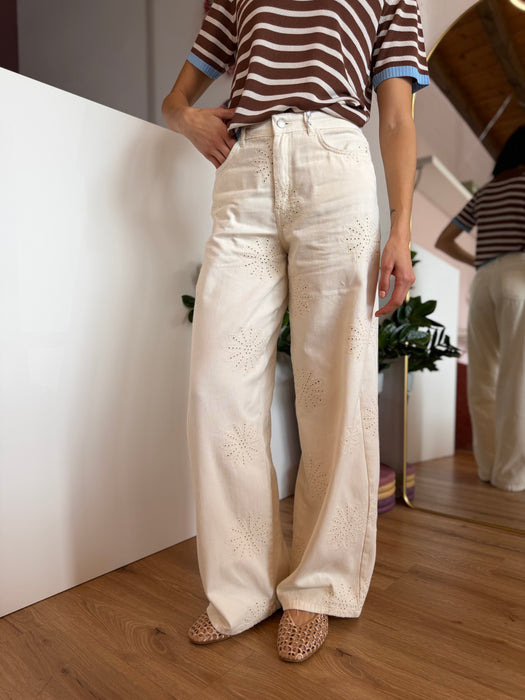 Jeans panna ricamo