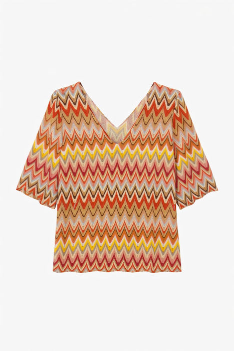 TOP IN MAGLIA TRAFORATA CON SCOLLO A V