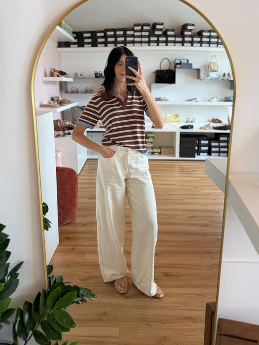 Jeans panna ricamo