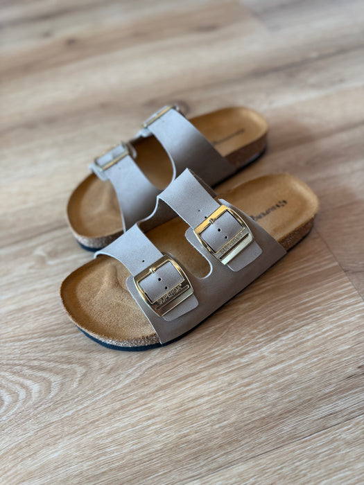 Ciabatta doppia fibbia BEIGE TAUPE
