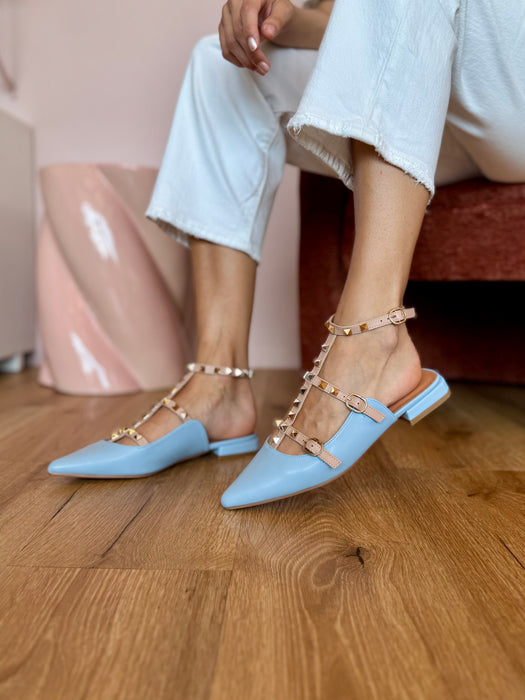 Chanellina borchie celeste/nude