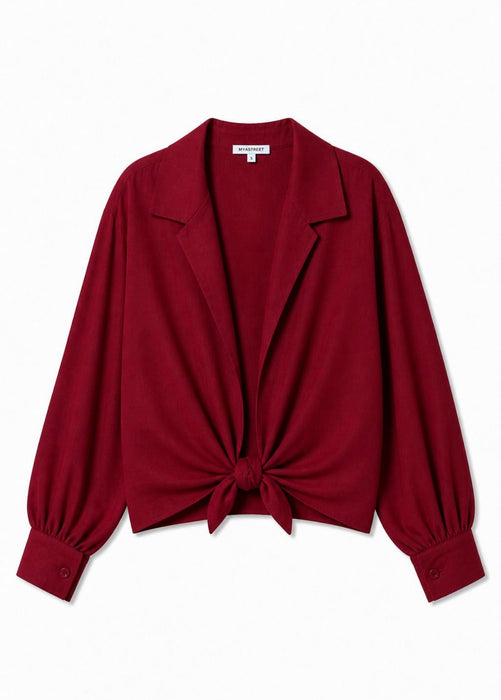CAMICIA MISTO LINO CROPPED CON NODO