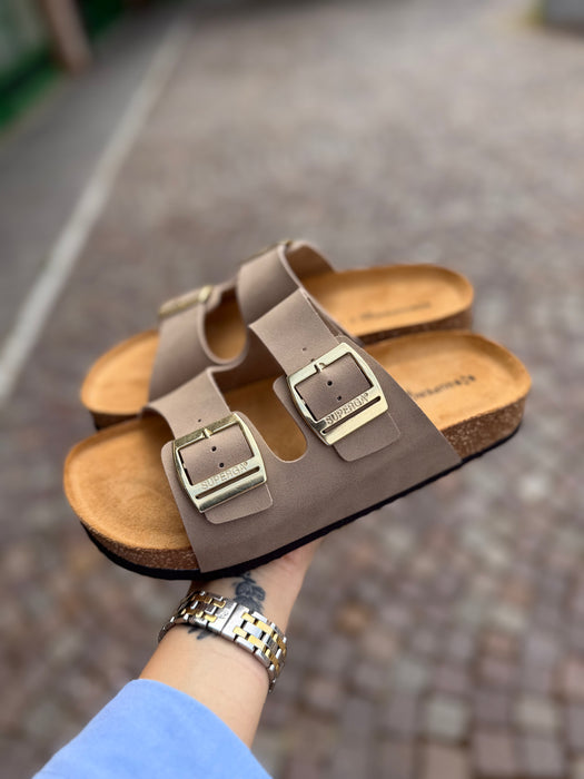 Ciabatta doppia fibbia BEIGE TAUPE