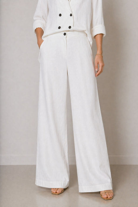 Pantalone bianco wide leg lino e viscosa