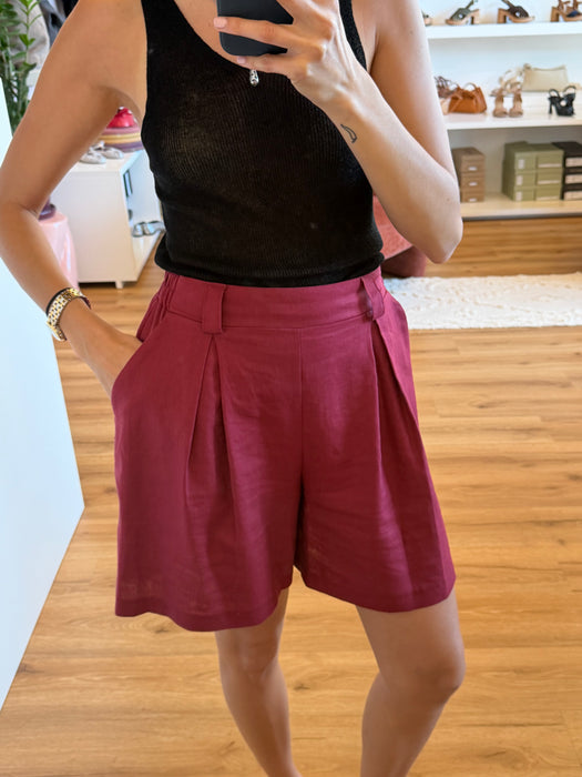 SHORTS MISTO LINO CON PIEGHE E CINTURA